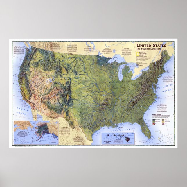 " USA: 1996/heute - Landschaftskarte Physikalisch  Poster (Vorne)