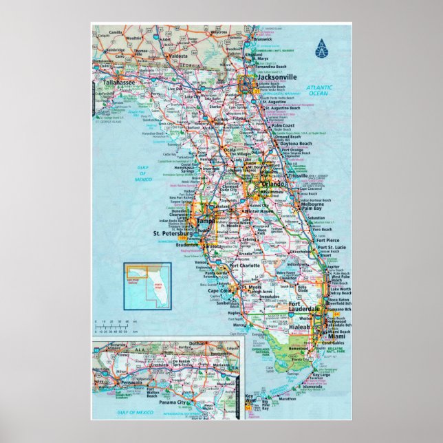 " USA: 2015/heute Florida - Detaillierte Landkarte Poster (Vorne)