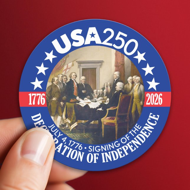 USA 250 - 1776-2026 - Declaration of Independence Runder Aufkleber (USA 250 - America's 250th Celebration 1776-2026)