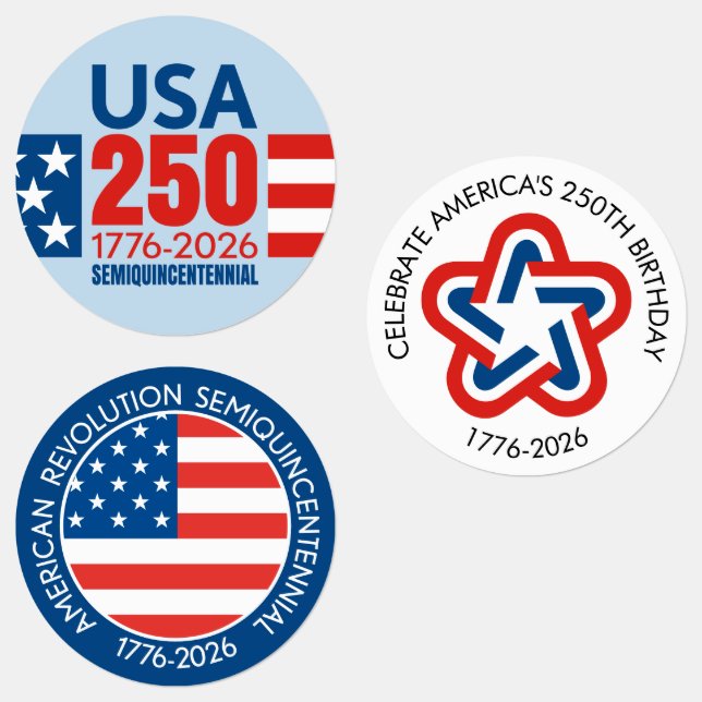 USA 250 - America's 250th Birthday - Stars Stripes Etiketten (Gruppe)