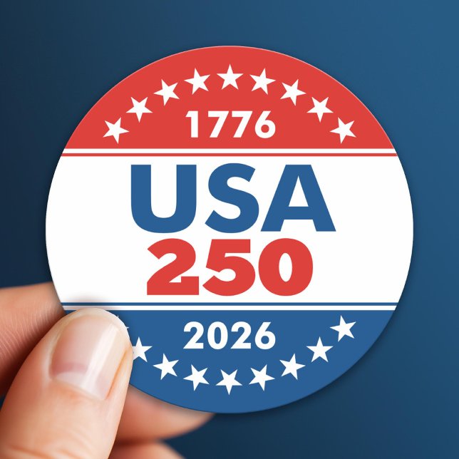 USA 250 - America's Birthday Classic - 1776-2026 Runder Aufkleber (USA 250 - America's 250th Celebration 1776-2026)