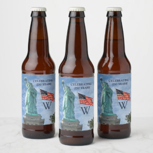 USA 250 Amerikanische Flagge Freiheitsstatue Monog Bierflaschenetikett