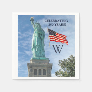 USA 250 Amerikanische Flagge Freiheitsstatue Monog Serviette