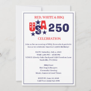 USA 250-Jahr-Jubiläum Patriotische Grillparty Einladung