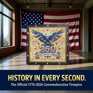 USA 250-Jahr-Jubiläums-Star-Burst-Eagle Quadratische Wanduhr