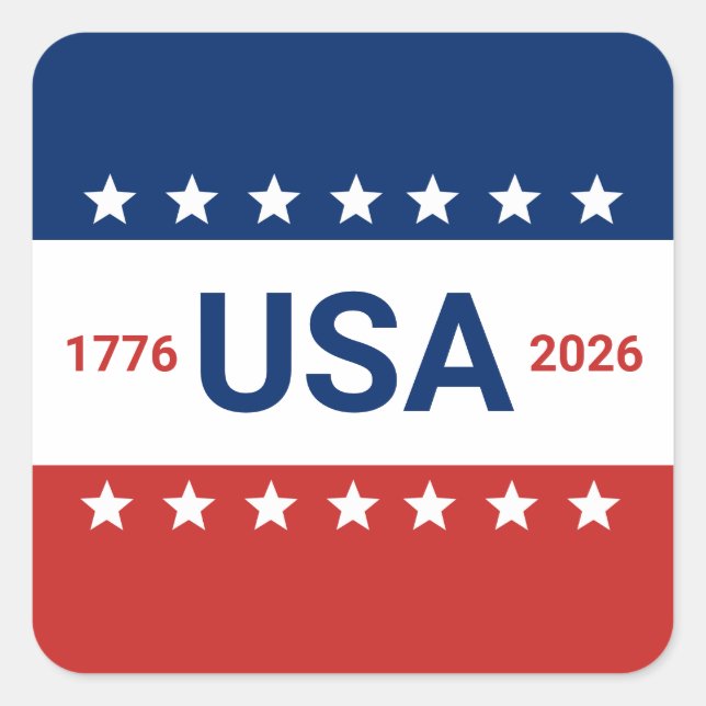 USA 250 Jahre 1776 2026 Red White Blue Quadratischer Aufkleber (Vorderseite)