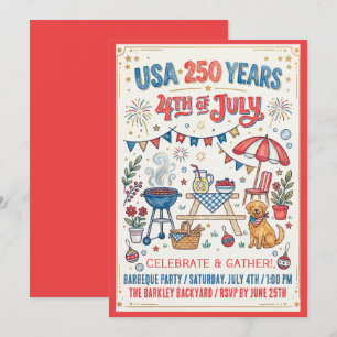 USA 250 Jahre 4. Juli BBQ-Einladung Einladung