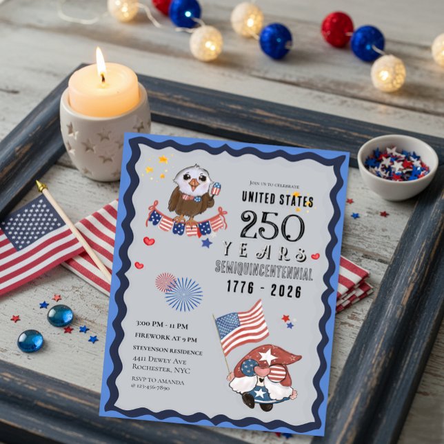 USA 250 Jahre Feier mit Gnome & Eagle Einladung (USA 250 Years Celebration with Gnome & Eagle Invitation)