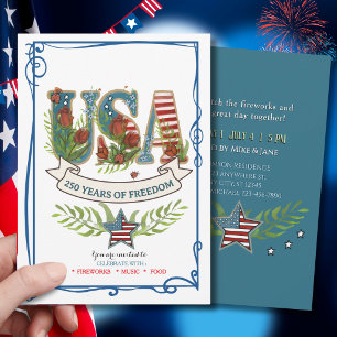 USA 250 Jahre Freiheit Aquarell 4. Juli Inv Einladung