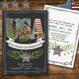 USA 250 Jahre Freiheit Holzkohle 4. Juli Einladung