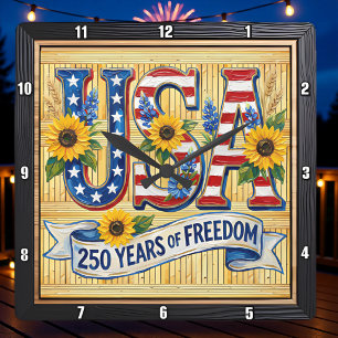 USA 250 Jahre Freiheit Sonnenblume Quadratische Wanduhr