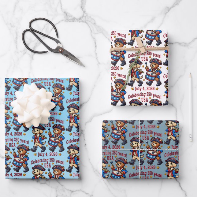 USA 250 Jahre Jubiläum Souvenir - Patriotic Geschenkpapier Set (Vorderseite)