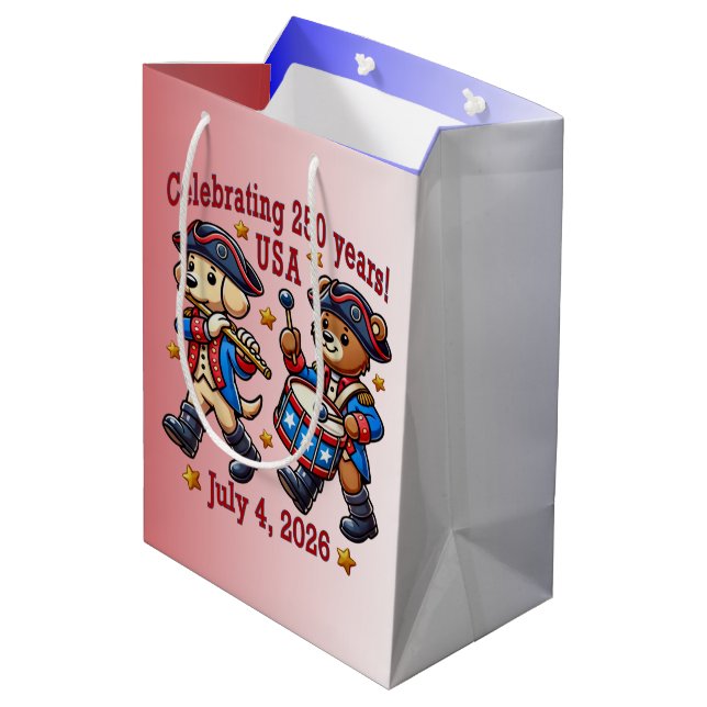 USA 250 Jahre Jubiläum Souvenir - Patriotic Mittlere Geschenktüte (Rückseite Schrägansicht)