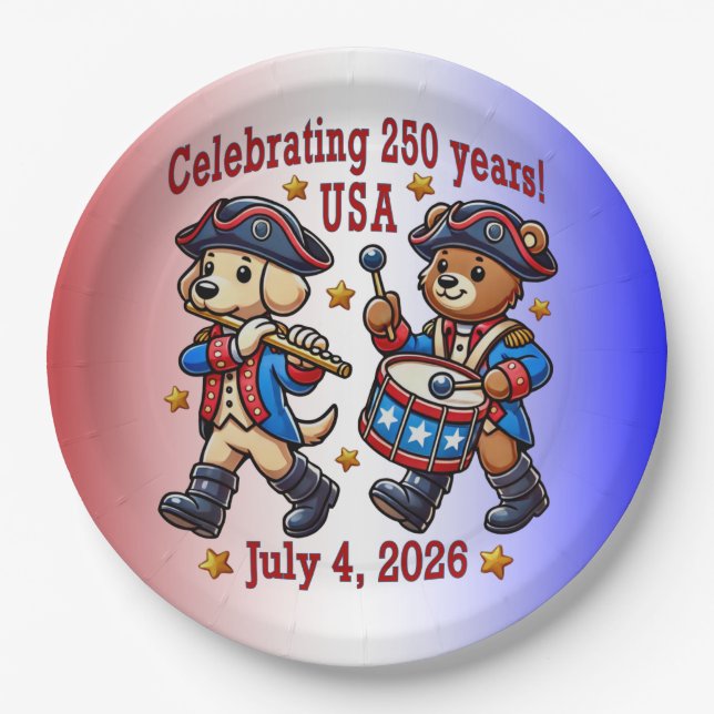 USA 250 Jahre Jubiläum Souvenir - Patriotic Pappteller (Vorderseite)