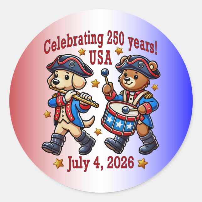 USA 250 Jahre Jubiläum Souvenir - Patriotic Runder Aufkleber (Vorderseite)