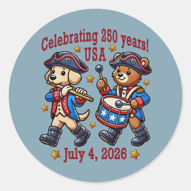 USA 250 Jahre Jubiläum Souvenir - Patriotic Runder Aufkleber (Vorderseite)