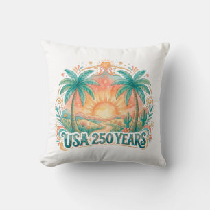 USA 250 Jahre Palmen Patriotisch Wüsten-Sonnenaufg Kissen
