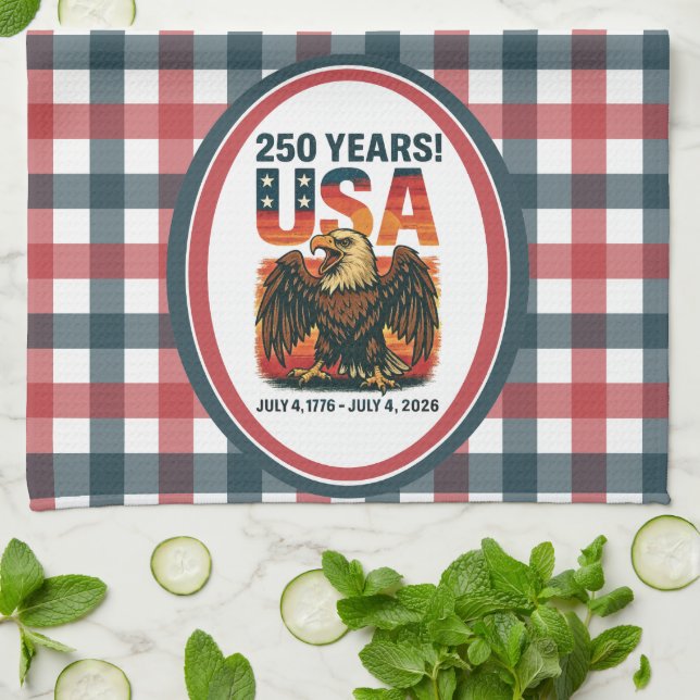 USA 250 Jahre - Patriotic Bald Eagle 4. Juli 2026 Geschirrtuch (Gefaltet)