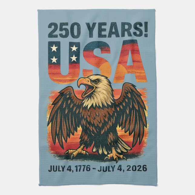 USA 250 Jahre - Patriotic Bald Eagle 4. Juli 2026 Geschirrtuch (Vertikal)