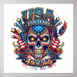 USA 250 Jahre Patriotischer Totenkopf 4. Juli Poster
