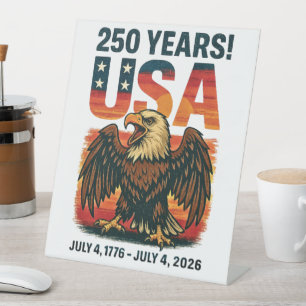 USA 250 Jahre – Patriotischer Weißkopfseeadler 4.  Sockelschild