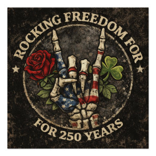 USA 250 Jahre Rocking Freedom Patriotisches Skelet Poster