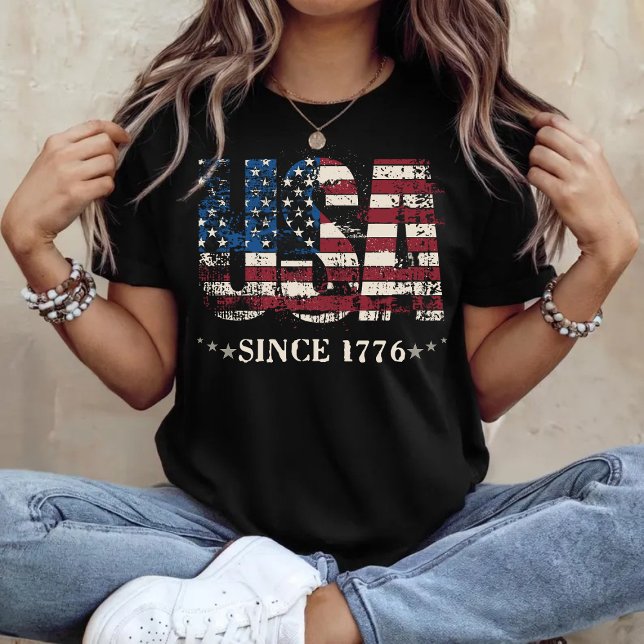 USA 250 Jahre Unabhängigkeit Vintag erschüttert T-Shirt (USA 250 Years of Independence Vintage Distressed Flag Tee)