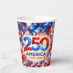 USA 250. Jubiläum 1776-2026 Patriotisches Mosaik Pappbecher