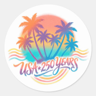 USA 250. Jubiläum Palm Bäume Runder Aufkleber