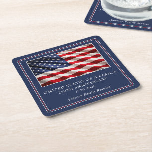 USA 250. Jubiläum Patriotische Party Navy Blau Rechteckiger Pappuntersetzer