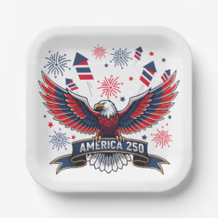 USA 250. Jubiläum Patriotischer Adler Feuerwerkskö Pappteller