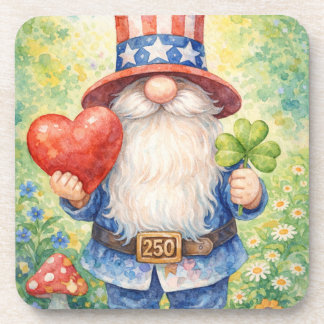 USA 250. Jubiläum Patriotischer Gnom Herz Shamrock Getränkeuntersetzer