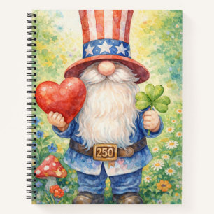 USA 250. Jubiläum Patriotischer Gnom Herz Shamrock Notizbuch