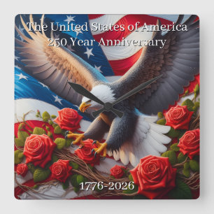 USA 250. Jubiläums-Gedenkausgabe Quadratische Wanduhr