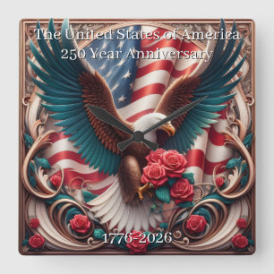 USA 250. Jubiläums-Gedenkausgabe Quadratische Wanduhr