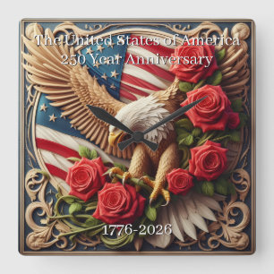 USA 250. Jubiläums-Wanduhr Quadratische Wanduhr