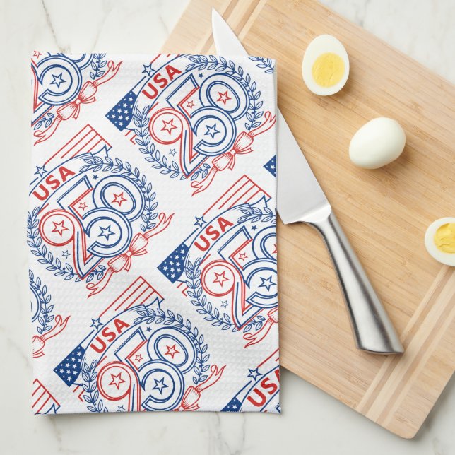 USA 250 Patriotic Anniversary Emblem Design Geschirrtuch (Viertel Falte)