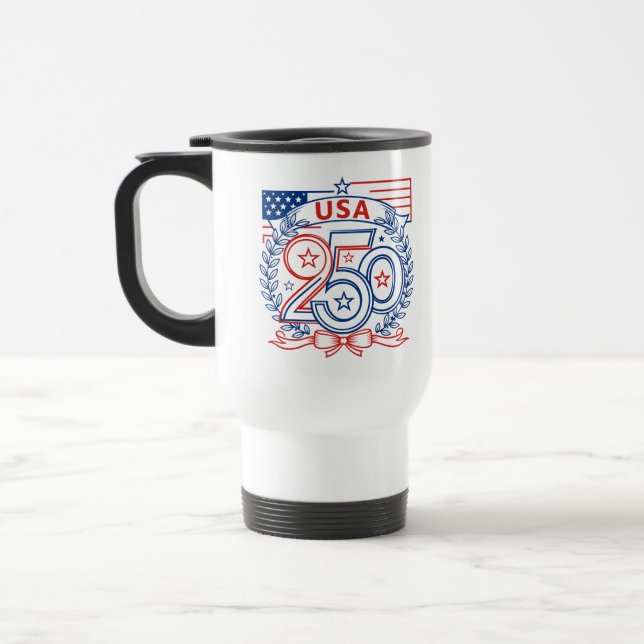 USA 250 Patriotic Anniversary Emblem Design Reisebecher (Links)