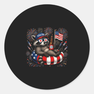 USA 250 patriotischer Waschbär trinkt Bier Sonnenb Runder Aufkleber
