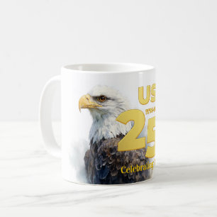 USA 250: Wasserfarben-Weißkopfseeadler & Gold Kaffeetasse