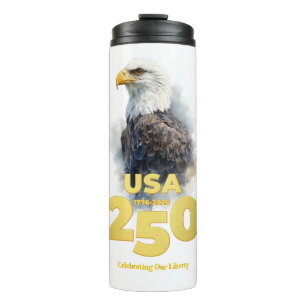 USA 250: Wasserfarben-Weißkopfseeadler & Gold Thermosbecher