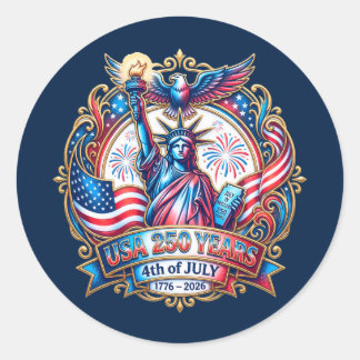 USA 250 years 4th of July 1776-2026 Runder Aufkleber