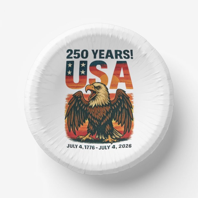USA 250 Years – Patriotic Bald Eagle July 4th 2026 Pappteller (Vorderseite)