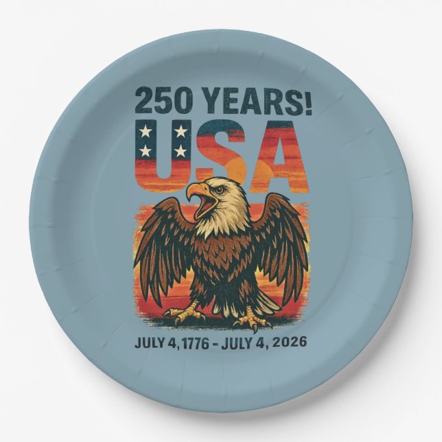 USA 250 Years – Patriotic Bald Eagle July 4th 2026 Pappteller (Vorderseite)