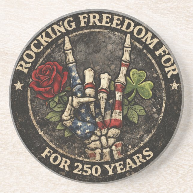 USA 250 Years Rocking Freedom Patriotic Skeleton H Getränkeuntersetzer (Vorne)