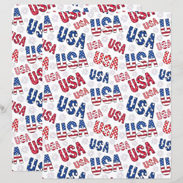 USA 250th 4th of July Anniversary Scrapbook Paper (Vorne/Hinten)