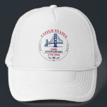 USA 250th Anniversary Golden Gate red blue Truckerkappe<br><div class="desc">Celebrate 250 years of American independence with this striking commemorative hat honoring the historic milestone of 1776–2026. Designed to be both a comfortable clothing and a meaningful decorative piece, this hat captures the pride, heritage, and enduring spirit of the United States. At the center is a beautifully crafted illustration inspired...</div>
