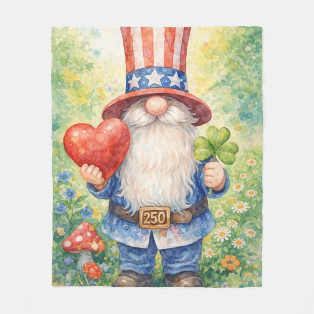 USA 250th Anniversary Patriotic Gnome Heart Shamro Fleecedecke (Vorderseite)