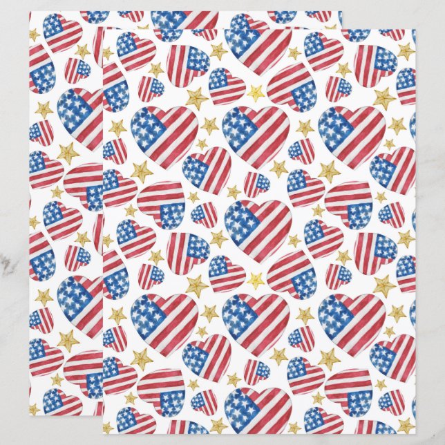 USA 250th Anniversary Retro Hearts Scrapbook Paper (Vorne/Hinten)