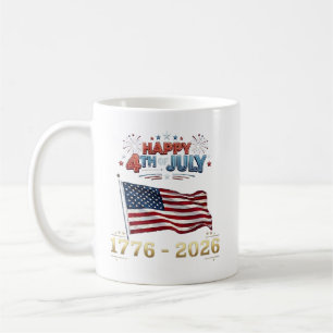 USA 4. Juli 1776-2026 Patriotische Flagge Feuerwer Kaffeetasse